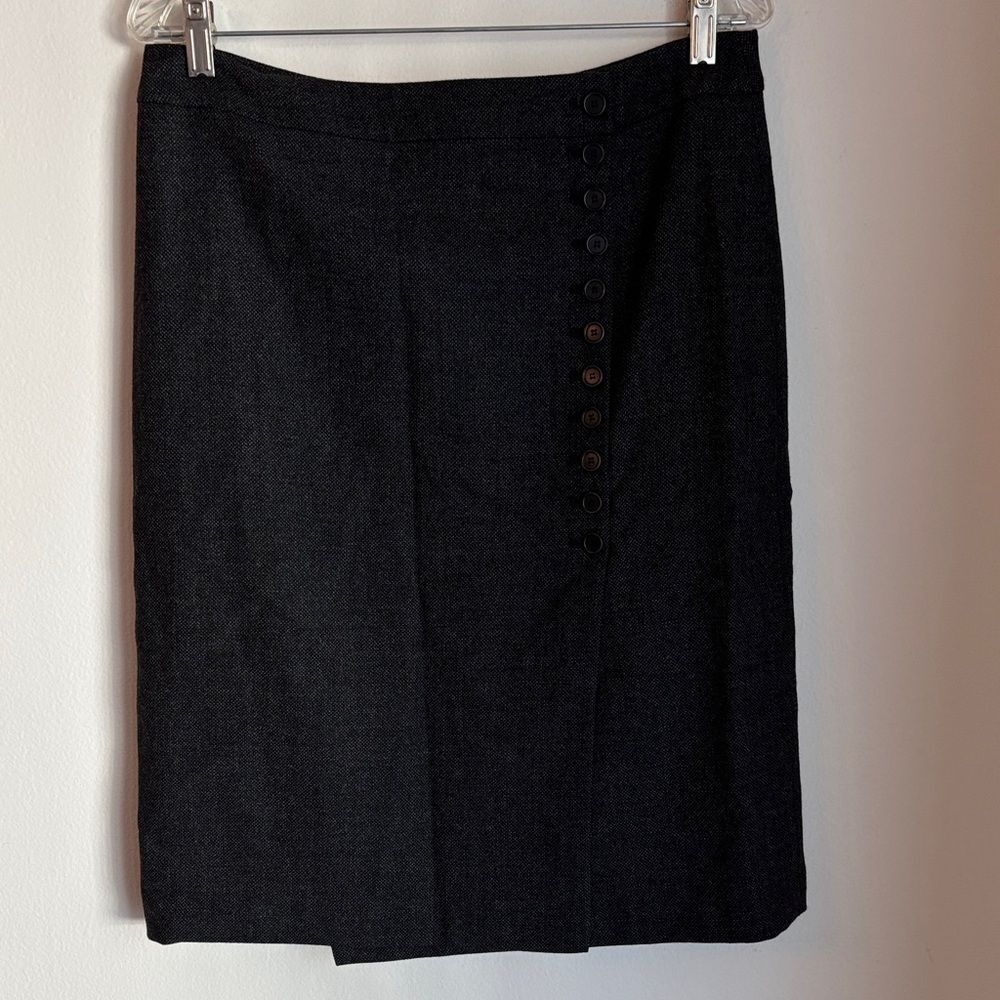 Ann Taylor Pencil button front 100% wool wrap Skirt charcoal gray women’s 10 EUC - Picture 2 of 8